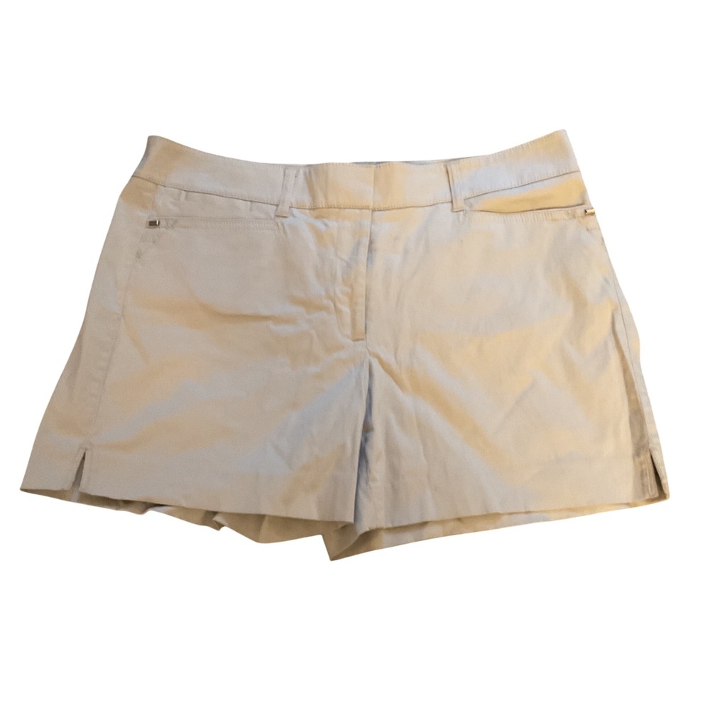 White House Black Market Womens Beige Chino Shorts Size 12 Flat Front Casual